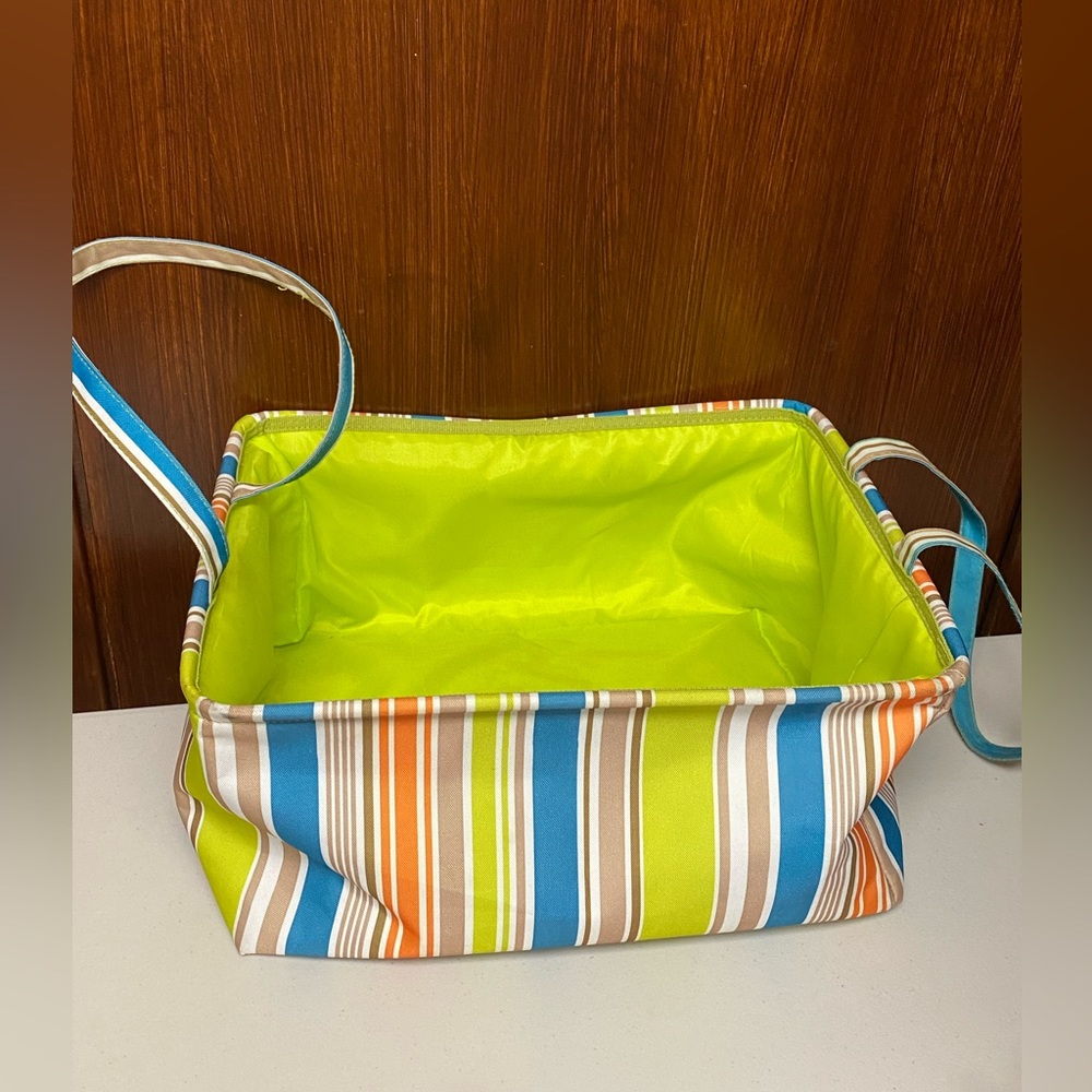 Celebrating Home Green and colorful stripes market tote bag